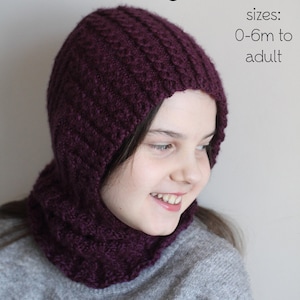DOWNLOADABLE PDF PATTERN mock cable balaclava hat hooded scarf knitting pattern 0-6m to adult knit hat tutorial worsted yarn toddler hat