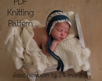 PDF Knitting Pattern, baby bonnet knit pattern, easy knitting, newborn bonnet, toddler bonnet, diy knit bonnet, spring bonnet, photo prop