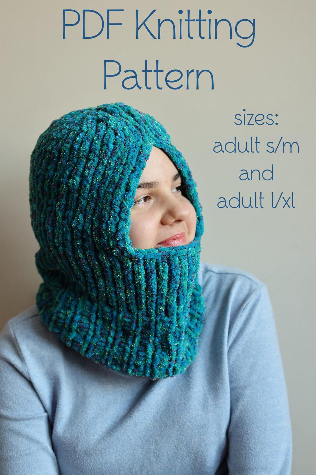 DOWNLOADABLE PDF PATTERN Balaclava Super Bulky Extra Thick Hat Hooded ...
