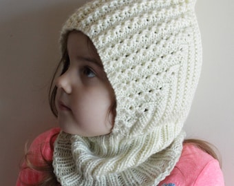 DOWNLOADABLE PDF PATTERN balaclava pixie elf hat hooded scarf knitting pattern newborn to teen knit hat tutorial worsted yarn toddler hat