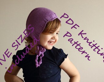 DOWNLOADABLE PDF PATTERN classic rounded bonnet knitting pattern nb 0-3 3-6 6-12 12-24 newborn to toddler diy knitting pattern easy pattern