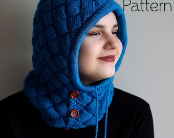 PATRÓN PDF DESCARGABLE patrón pasamontañas, capucha pasamontañas, pasamontañas de punto, patrón de tejido, patrón de punto, pasamontañas entrelac con botones