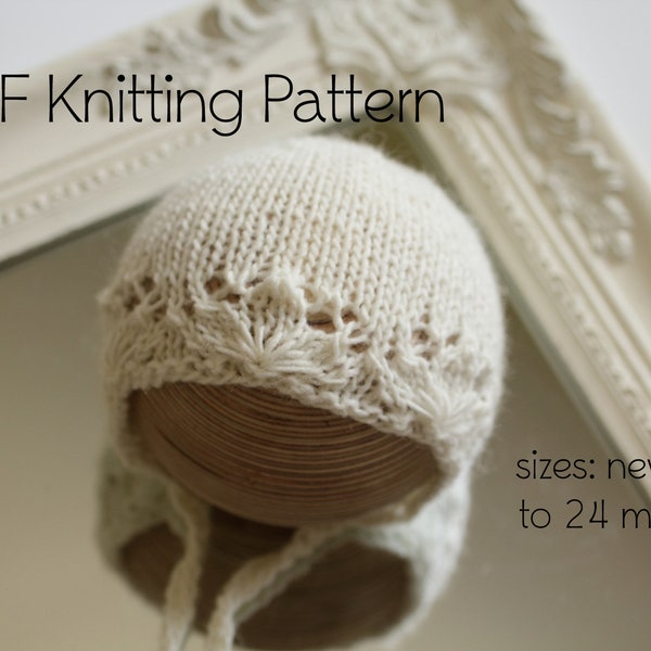 PDF Knitting Pattern, baby bonnet knitting pattern, bonnet pattern, baby knitting pattern, knit pattern, newborn bonnet, diy knit baby hat