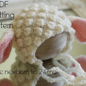 PDF KNITTING PATTERN baby bonnet pattern, photography prop pattern, photo prop, lamb baby hat, lamb baby bonnet, lamb bonnet, lamb hat, ears