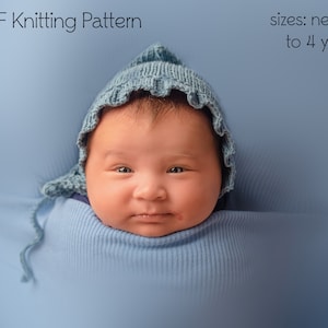 PDF KNITTING PATTERN, baby bonnet pattern, pixie bonnet pattern, knit bonnet pattern, knit hat pattern, toddler bonnet, newborn bonnet, prop