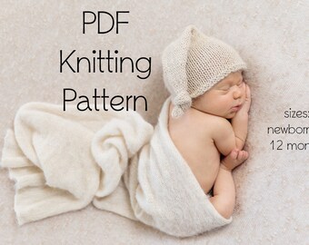 pdf knitting pattern, knit sleep cap pattern, knitted sleep hat, newborn photo prop, photography prop, knit prop, sitter pattern newborn hat