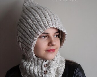 Patrón de tejido para capucha Ness en PDF - Pasamontañas Pixie de doble capa, tallas desde recién nacido hasta adulto XL, de autor publicado - Descarga instantánea