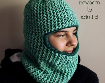 DOWNLOADABLE PDF PATTERN balaclava hat ski mask double lined hooded scarf knitting pattern, newborn to adult, knit hat tutorial, lace hood