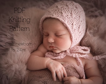 PDF KNITTING PATTERN baby bonnet pattern diy knitting tutorial photo prop pattern newborn photo prop pattern unisex pattern baby hat pattern