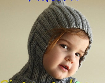 DOWNLOADABLE PDF PATTERN newborn baby toddler balaclava pixie elf hat hooded scarf knitting pattern 0-6 6-12 12-24 2-4 years hat tutorial