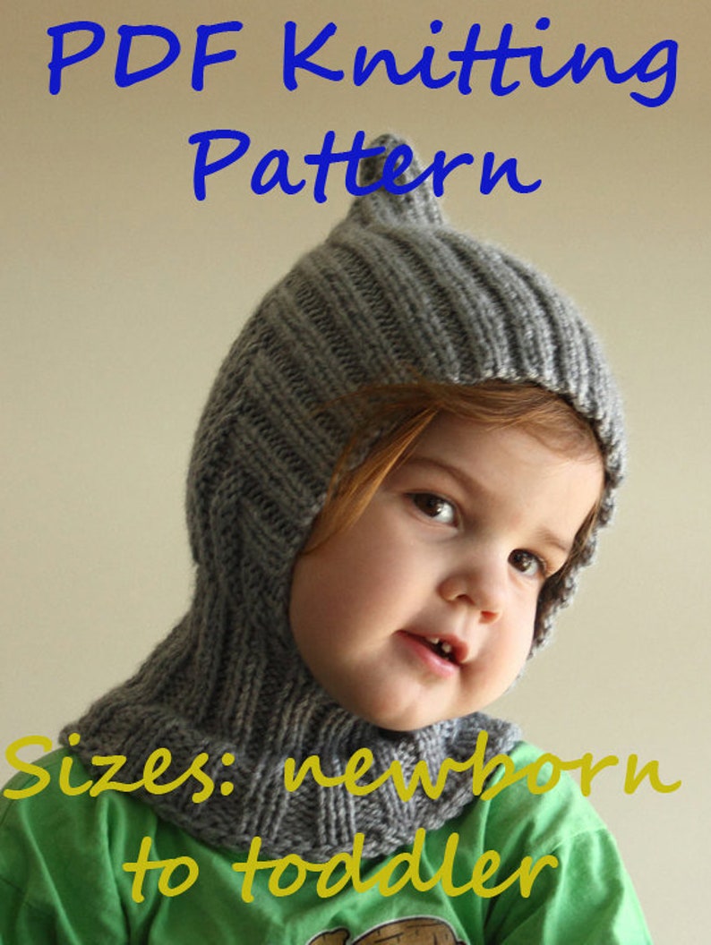 DOWNLOADABLE PDF PATTERN newborn baby toddler balaclava pixie elf hat hooded scarf knitting pattern 0-6 6-12 12-24 2-4 years hat tutorial image 1