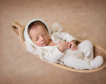 DOWNLOADABLE PDF PATTERN, knitting pattern, romper pattern, hooded pajamas, newborn romper, newborn photo prop, knit footed hooded sleeper