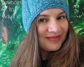 PDF Knitting Pattern, bulky yarn, knit flat beanie hat knitting pattern, unisex beanie hat newborn to adult xl, easy knitting pattern
