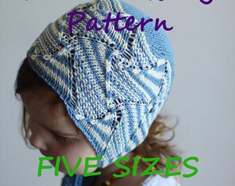 DOWNLOADABLE PDF PATTERN Gone Surfin wavy bonnet knitting pattern nb 0-3 3-6 6-12 12-24 newborn to toddler diy knitting knit lace tutorial