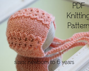 PDF KNITTING PATTERN, baby bonnet pattern, knit bonnet pattern, knit hat pattern, toddler bonnet, newborn bonnet, sitter bonnet, photo prop