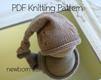 pdf knitting pattern, knit sleep cap pattern, knitted sleep hat, newborn photo prop, photography prop, knit prop, stocking hat, newborn hat