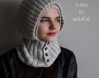 Patrón de tejido Holm Hood en PDF - Pasamontañas redondo de doble capa, tallas desde recién nacido hasta adulto XL, de autor publicado - Descarga instantánea