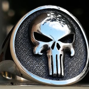 Solid Sterling Silver 925 The Punisher Skull Handmade 3D Ring