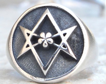 Solid Sterling Silver 925 Unicursal hexagram Handmade 3D Ring