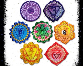 Full Set of Seven Mini Chakra Embroidered Patches – Cosmic-Corner - Hippy Spiritual Yogic Small Button Embroidered Patches