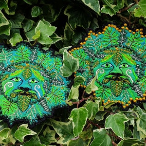 Greenman Embroidered sew/iron-on patch - Hippy Spiritual Pagan, Druid, Wicca, Earth Spirit, Green Man of the Woods, Dress Crest Badge