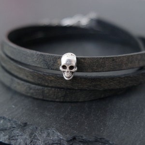 Skull Bracelet Leather Wrap Bracelet Silver Men Women Unisex Man Woman Black Etsy UK