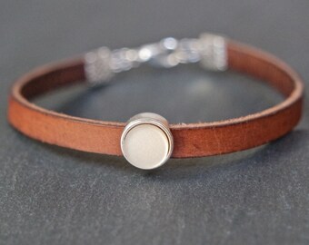 Lederarmband Beige Braun Silber Pastell