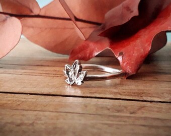 Maple Leaf Silver Ring, UK Size P, artisan handmade, recycled silver