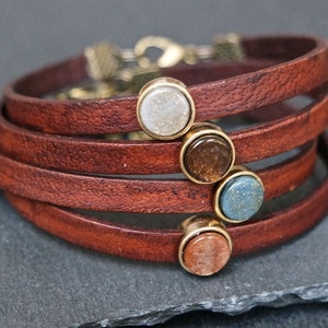 Leather bracelet stardust rust gold shimmer antique gold boho leather bracelet glitter brown image 4