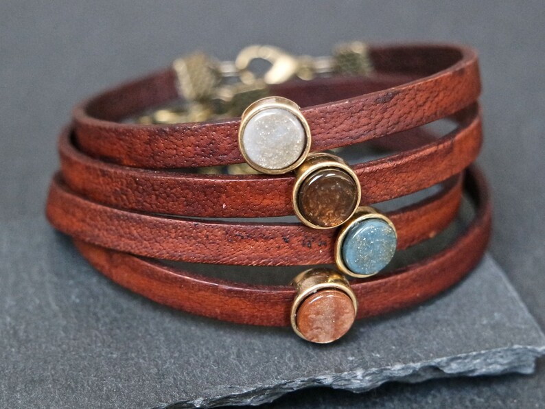 Leather bracelet stardust rust gold shimmer antique gold boho leather bracelet glitter brown image 4