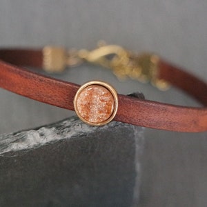 Leather bracelet stardust rust gold shimmer antique gold boho leather bracelet glitter brown image 1