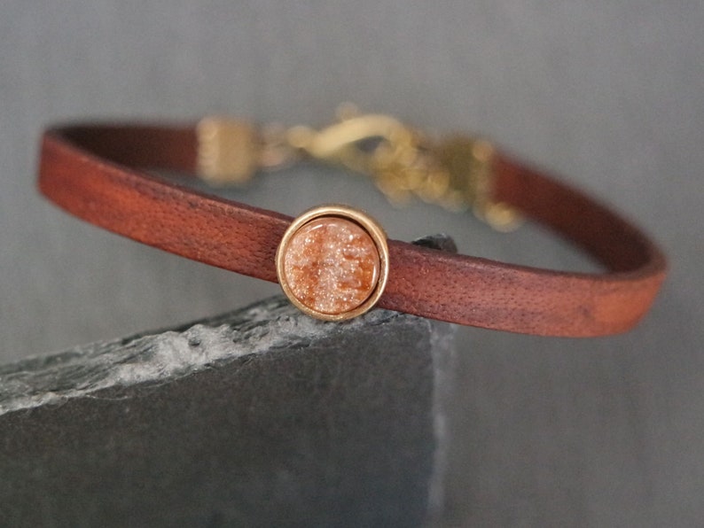 Leather bracelet stardust rust gold shimmer antique gold boho leather bracelet glitter brown image 1