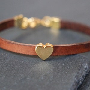 heart bracelet gold leather brown image 3