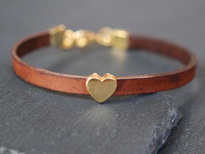 heart bracelet gold leather brown image 3