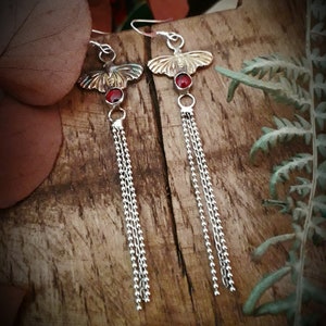 Fairy Moth Magic Garnet and Silver earrings, handmade earhangers image 7