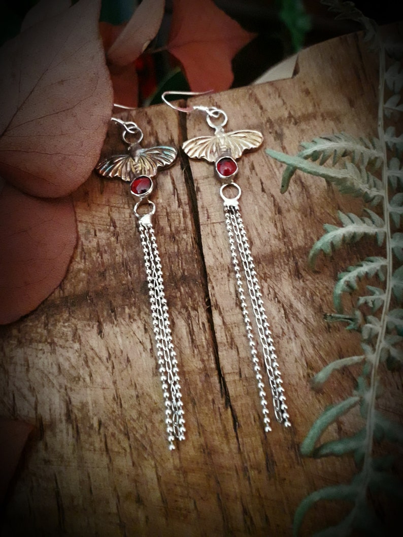 Fairy Moth Magic Garnet and Silver earrings, handmade earhangers image 7