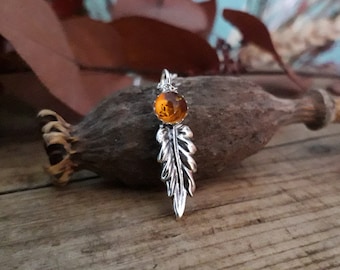 Leaf Pendant, Amber Gemstone, Recycled Silver, Woodland, Nature, Handmade Jewellery