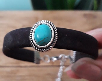 Turquoise Cork Bracelet - vegan stainless steel