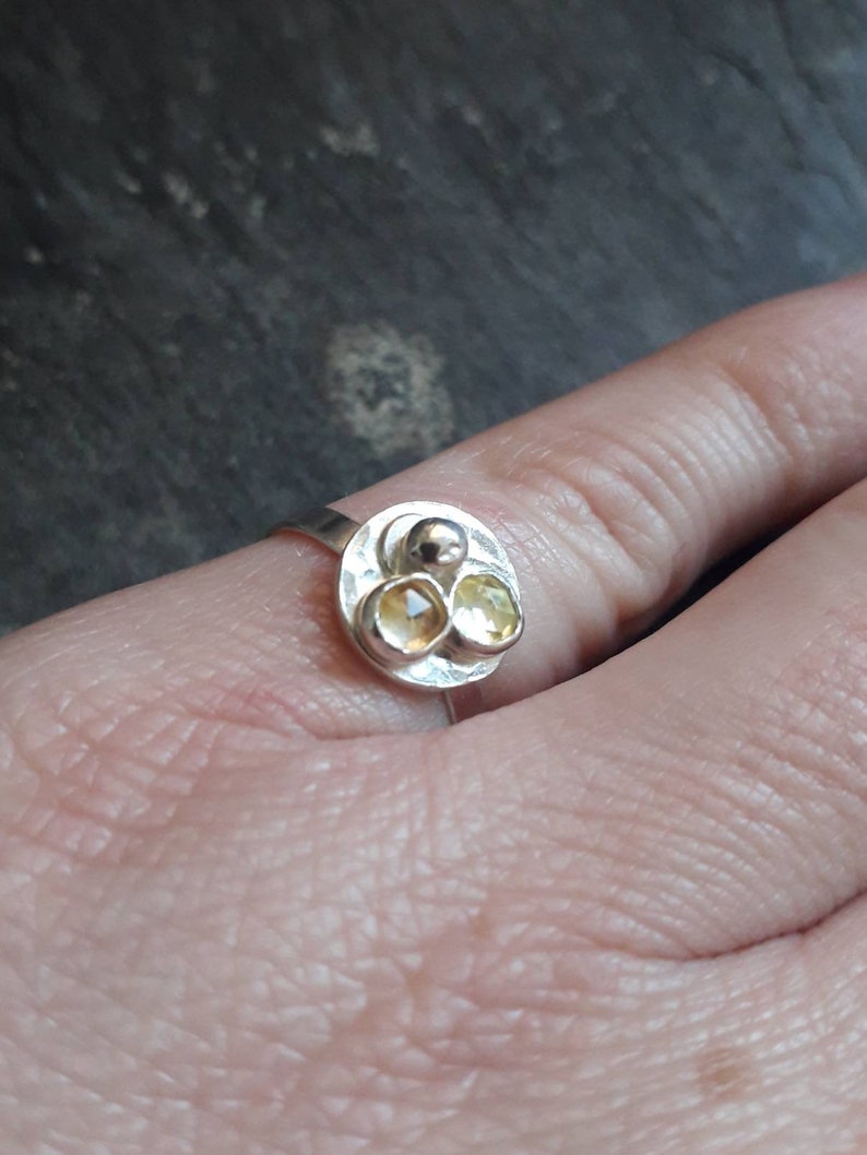 Edelstein Silber Ring, Größe J, mit Citrin und Lemon Quartz Bild 2