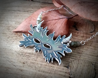 The Greenman Mask, Eco Silver, unique, one of a kind, Forest Fairy, Woodland, Handmade Necklace