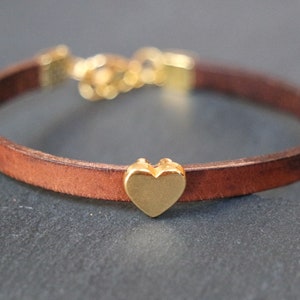 heart bracelet gold leather brown image 2