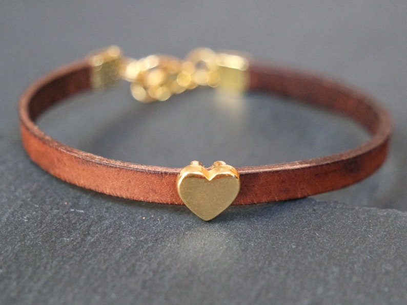 heart bracelet gold leather brown image 2