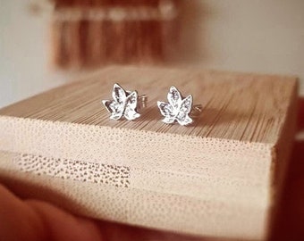 Small Maple Leaf Ear Studs Earrings, Handmade Sterling Silver, recycled eco silver, artisan