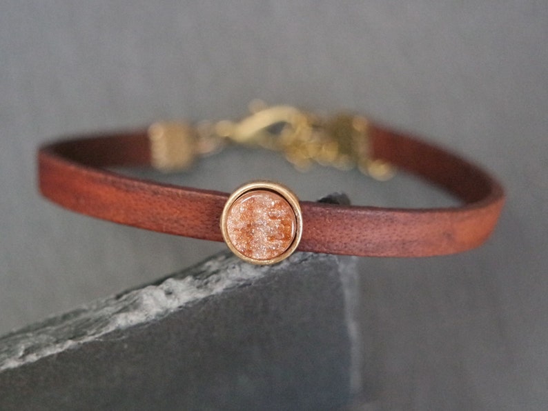 Leather bracelet stardust rust gold shimmer antique gold boho leather bracelet glitter brown image 2