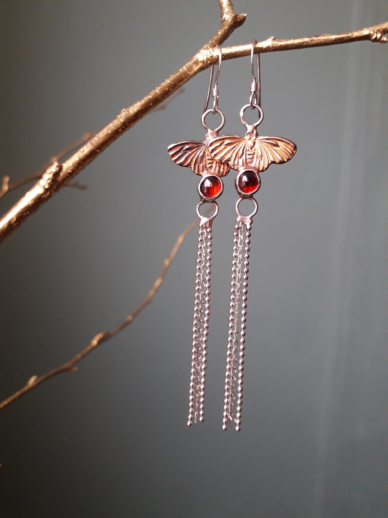 Fairy Moth Magic Garnet and Silver earrings, handmade earhangers image 9