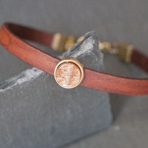 Leather bracelet stardust rust gold shimmer antique gold boho leather bracelet glitter brown image 3