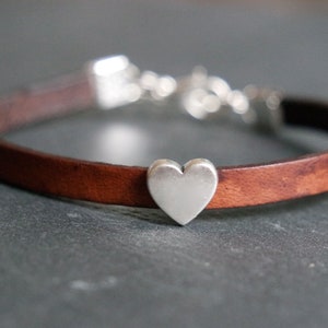 heart bracelet leather brown & silver coloured friendship bracelet