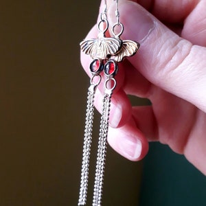 Fairy Moth Magic Garnet and Silver earrings, handmade earhangers image 5