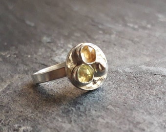 Gemstone Silver Ring, UK size J, Citrine and Lemon Quartz