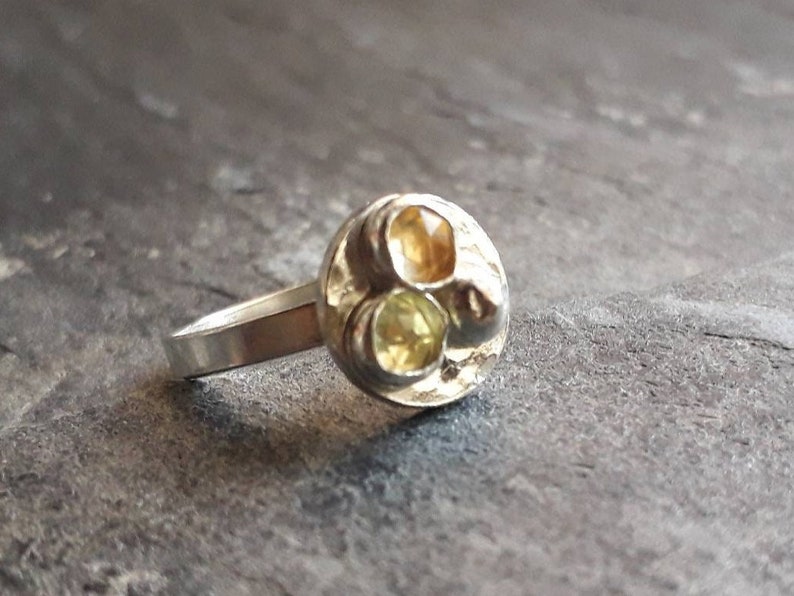 Edelstein Silber Ring, Größe J, mit Citrin und Lemon Quartz Bild 1